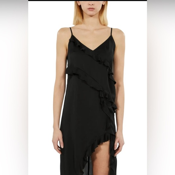THE KOOPLES Black Midi Slip Dress with Ruffles womens size Medium/6 NWT - Picture 3 of 12